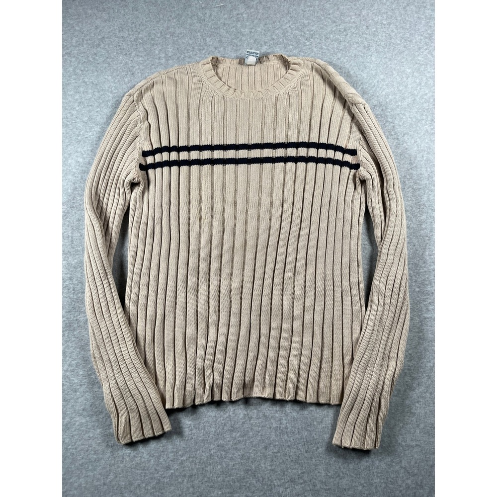 VTG Old Navy Ribbed Crewneck Sweater Men L Beige Light Academia Preppy Old Money